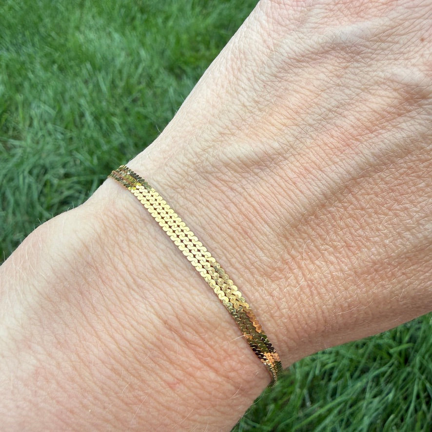 6.5" Solid Italian 14K Yellow Gold Three Strand Delicate S-Link Bracelet, 2.61 g