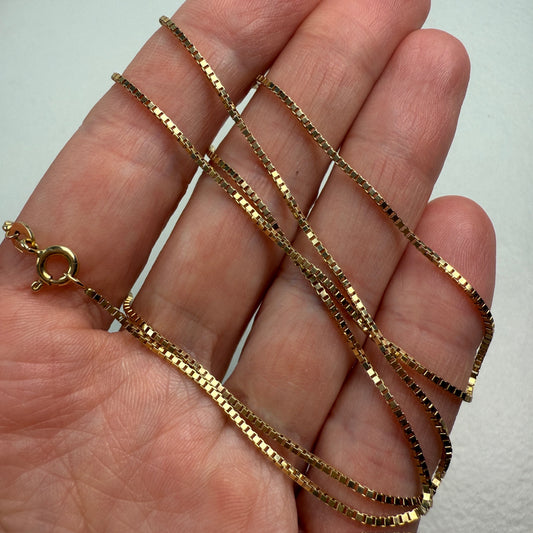 20" Solid 14K Yellow Gold Italian Box Chain, 3.85 g