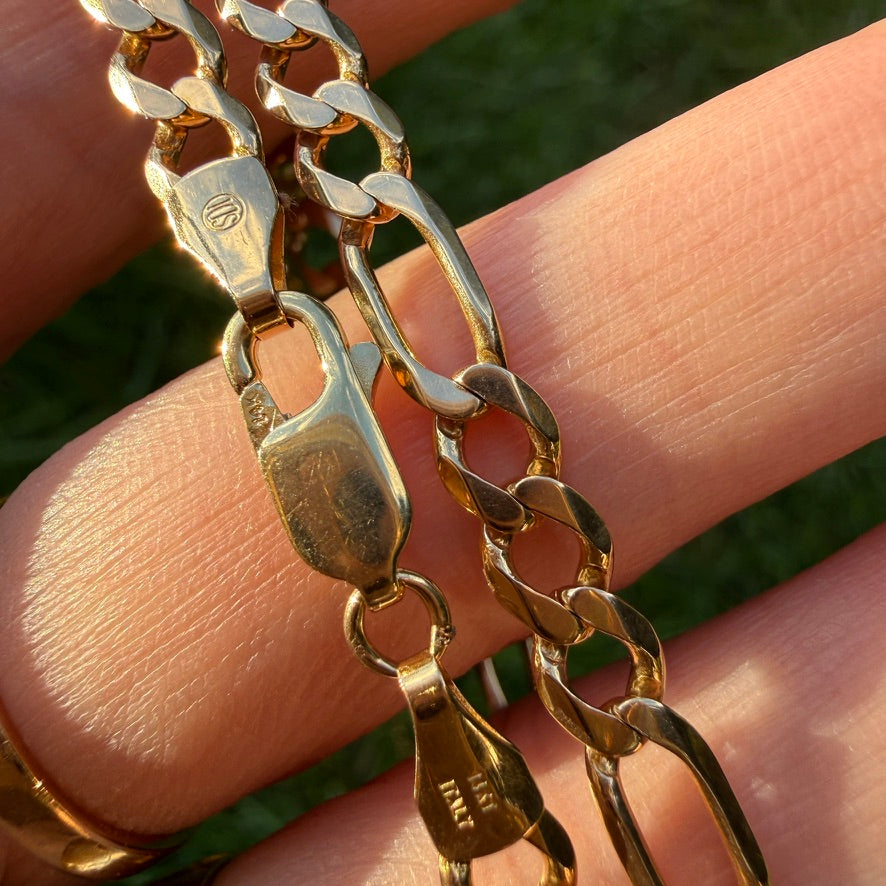 22.25" Italian Solid 14K Yellow Gold Classic Figaro Chain, 16.36 g