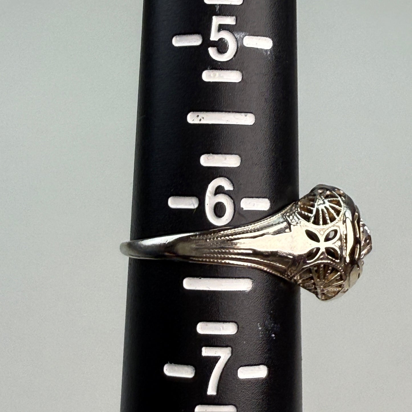 Vintage Solid 18K White Gold Art Deco Old Mine Cut Diamond Ring, Size 6.25