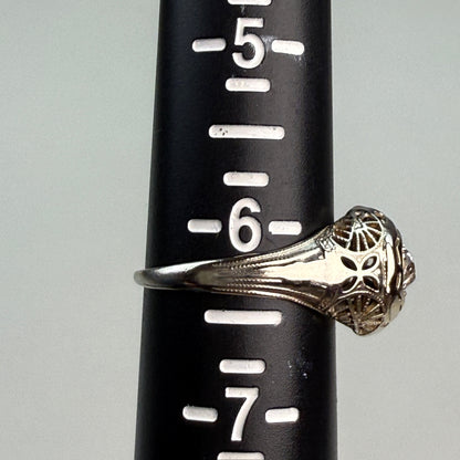 Vintage Solid 18K White Gold Art Deco Old Mine Cut Diamond Ring, Size 6.25