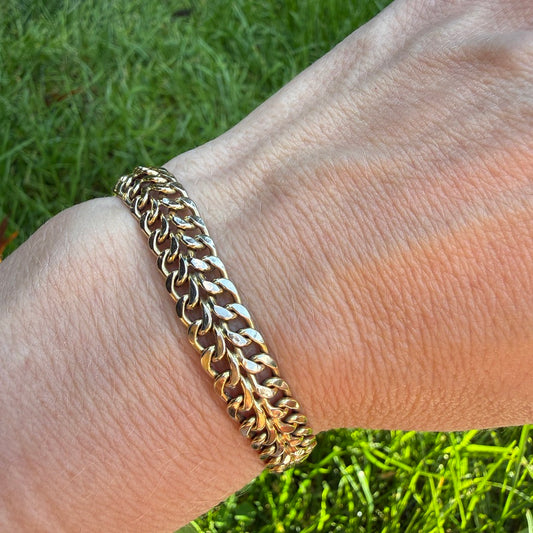 6.5" Vintage Italian Solid 10K Yellow Gold Double Curb Link Bracelet, 6.44 g