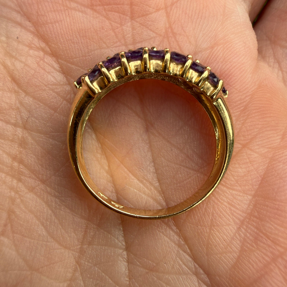 Solid 10K Yellow Gold Multi-Stone Amethyst Cluster Ring, Size 6.75