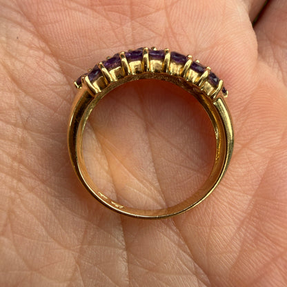 Solid 10K Yellow Gold Multi-Stone Amethyst Cluster Ring, Size 6.75