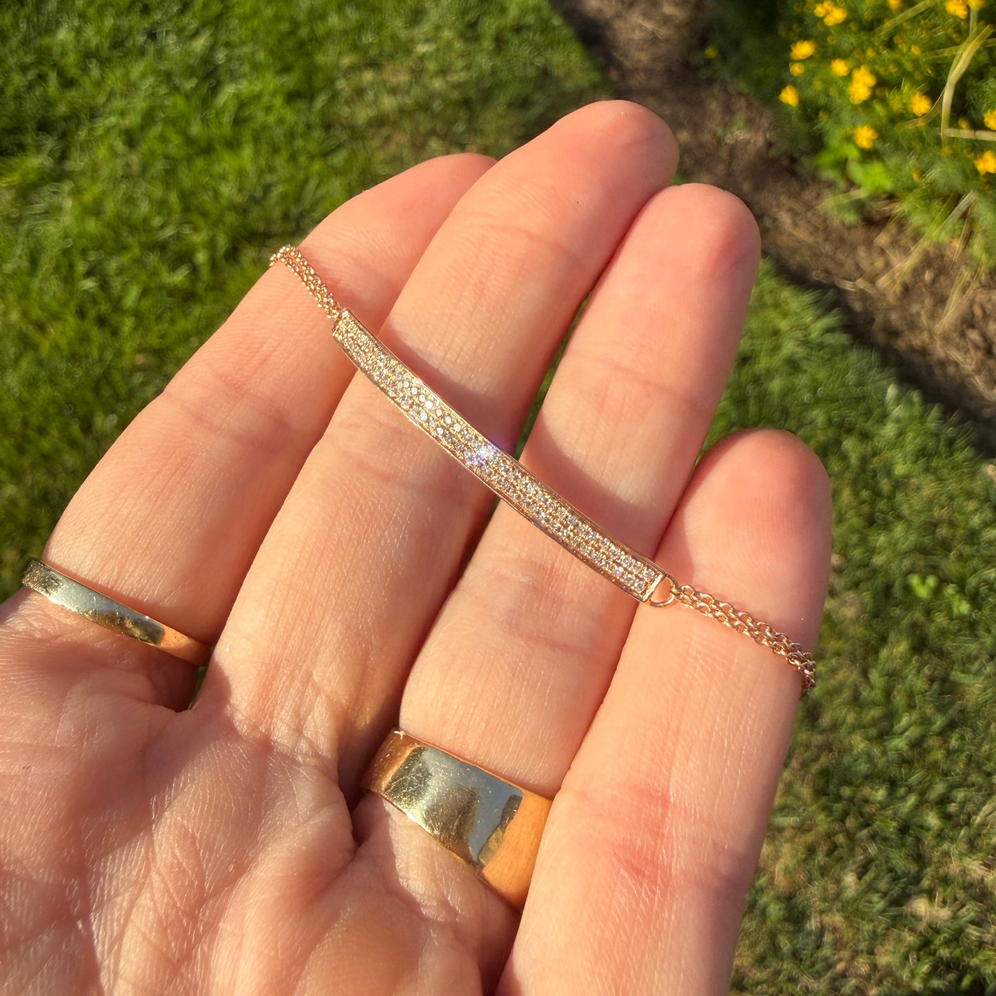 Estate 6.25-7.25" Solid 14K Rose Gold and Pave Diamond Bracelet, 2.5 g