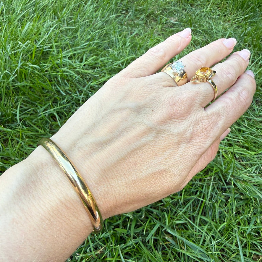 7" Solid 14K Yellow Gold High Polished Round Hinged Bangle Bracelet, 6.3 mm, 6.36 grams