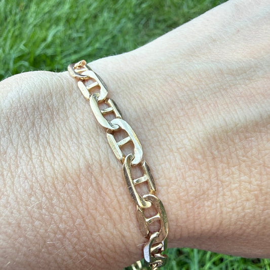 8.75" Italian Solid 10K Yellow Gold Classic Flat Mariner Link Bracelet, 9.61 g