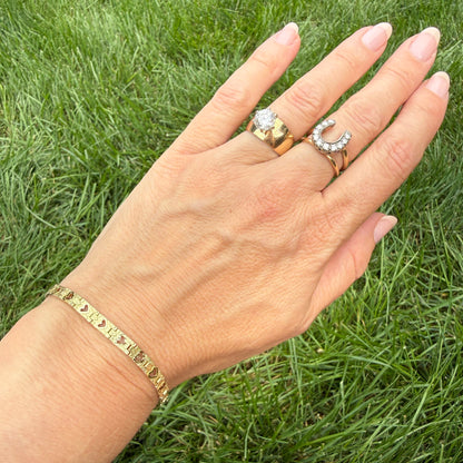 6.75" Solid 10K Yellow Gold Open Heart Textured Link Bracelet, 4.86 g