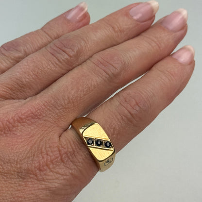 10K Solid Yellow Gold Signet Style with Sapphires Ring Size 10.5
