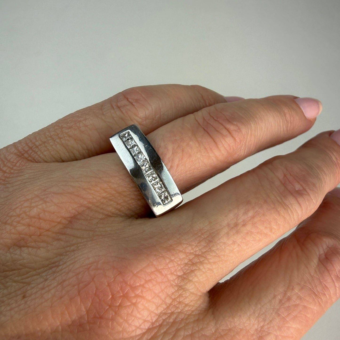 18K White Gold Princess Cut Diamond Channel Band, .50 CTW
