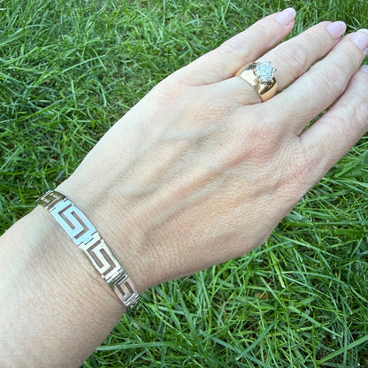 7" Solid 14K Two-Tone Gold Greek Key Graduated Bracelet, 10.88 g
