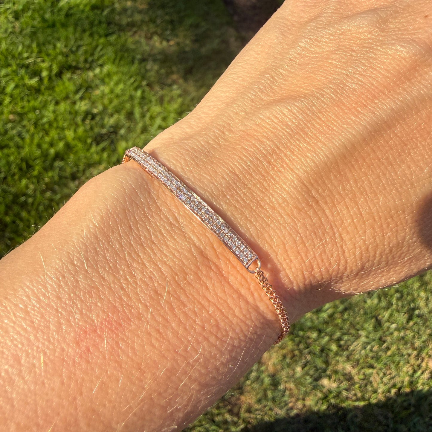 Estate 6.25-7.25" Solid 14K Rose Gold and Pave Diamond Bracelet, 2.5 g