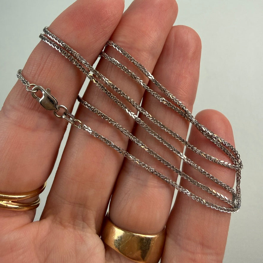 20" Solid 14K White Gold Wheat Chain, 2.69