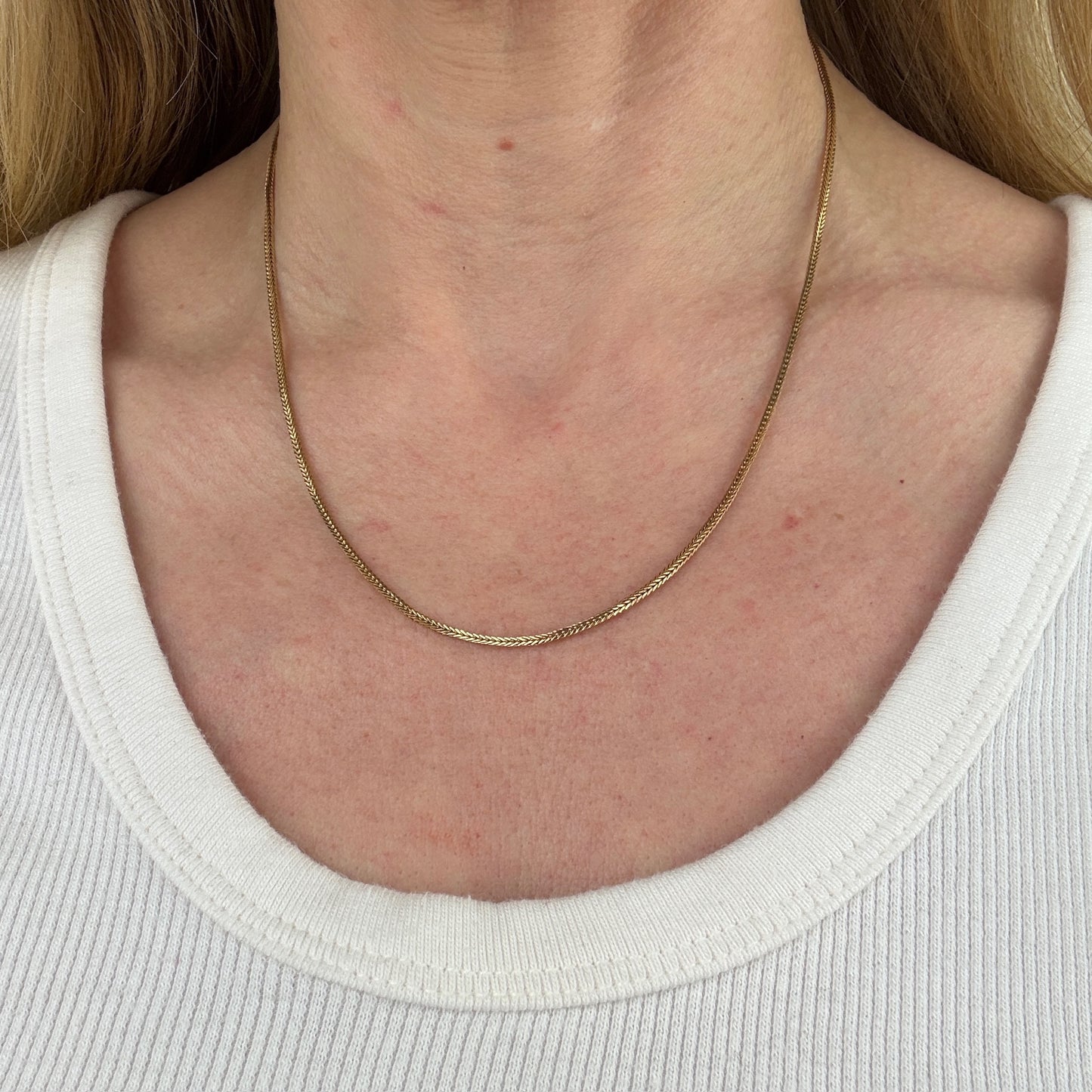 18" Italian Solid 14K Yellow Gold Square Wheat Chain, 5.76 g