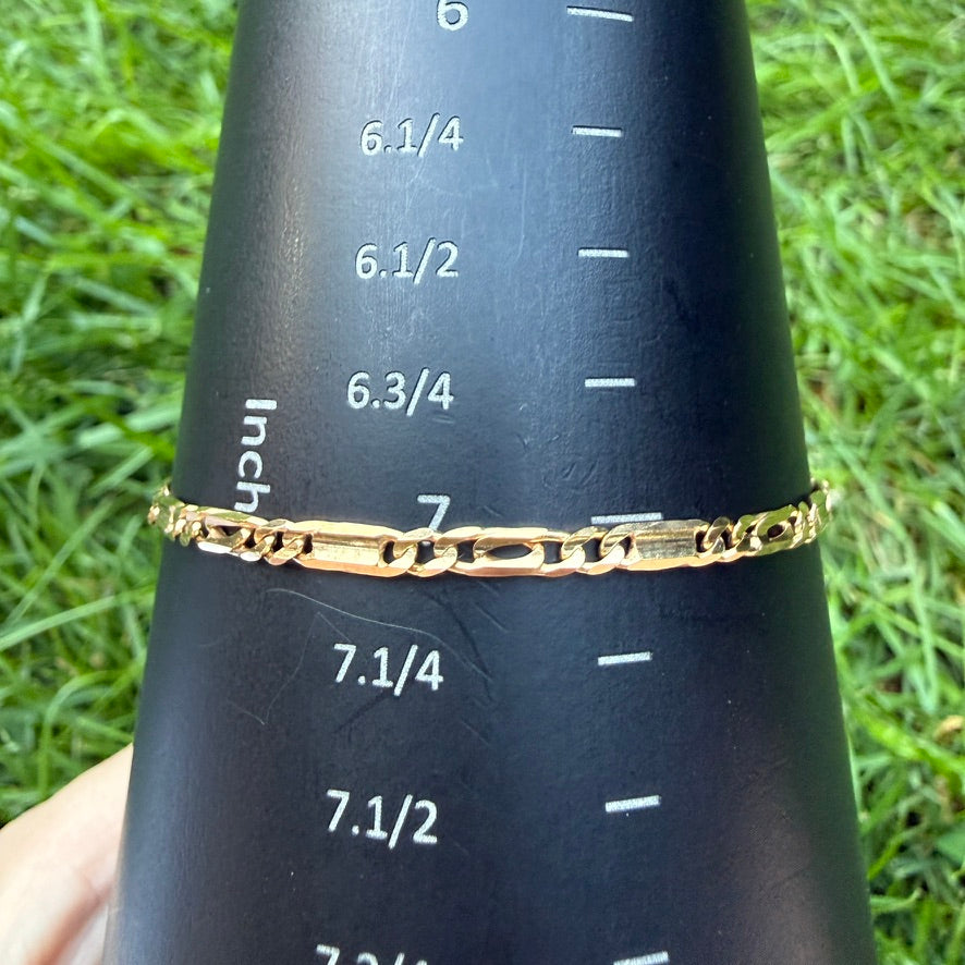7" Italian Solid 9K Yellow Gold UnoAerre Figaro Bar Link Bracelet, 3.61 g