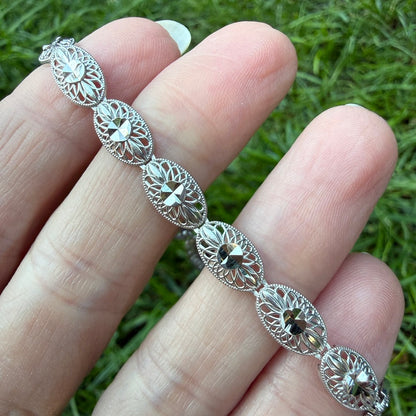 6.75" 14K White Gold Filigree Bracelet, 5.14 g