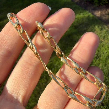 7" Italian Solid 14K Yellow Gold Alternating Link Bracelet, 7.85 g