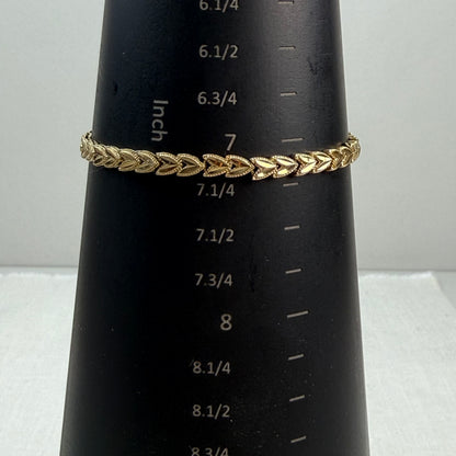 6.75" Solid 14K Yellow Gold Leaf Link Bracelet, 7 g