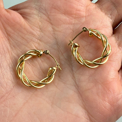 14k Solid Yellow Gold  Michael Anthony Braided Hoop Earrings, 2.10 g