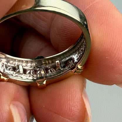 Solid 14K Yellow Gold Two-tone Linear Diamond Ring, Size 7.5