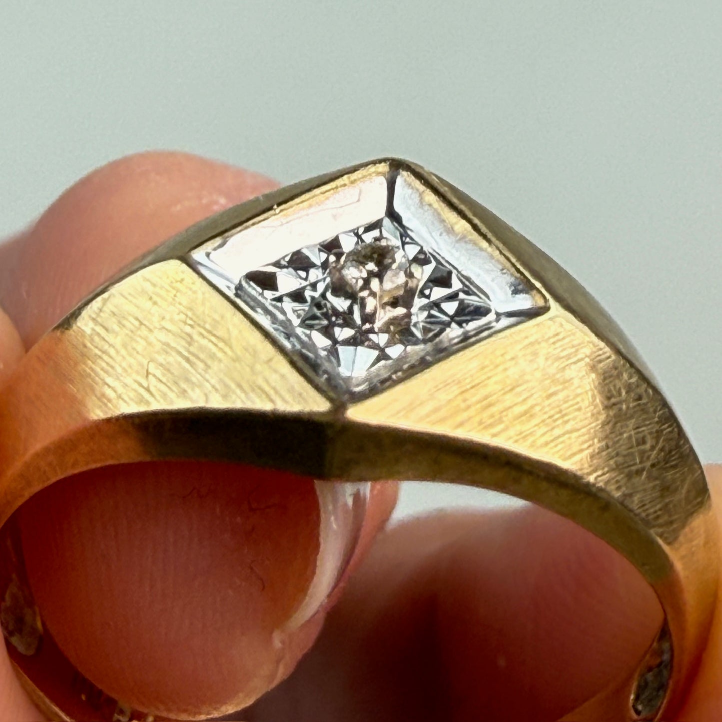 10K Vintage Solid Yellow and White Gold Classic Mid-century Illusion Ring, Size 7.75