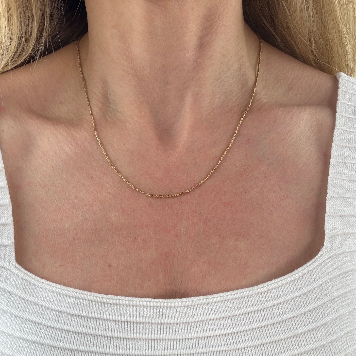 18" Solid 14K Yellow Gold Twisted Wheat Chain, 2.55
