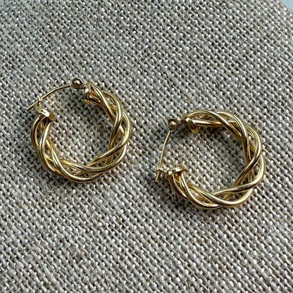 14k Solid Yellow Gold  Michael Anthony Braided Hoop Earrings, 2.10 g