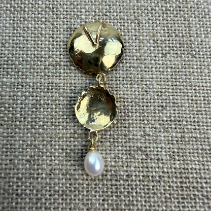 Solid 14K Yellow Gold Artisan Pearl Drop Pendant, 2.86 grams