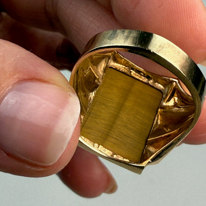 Vintage Solid 10K Yellow Gold and Tiger's Eye Double Soldier with Ring, Size 8.75