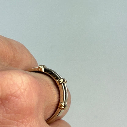 Solid 14K Yellow Gold Two-tone Linear Diamond Ring, Size 7.5