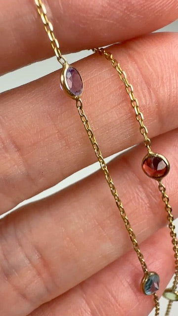 18.5" Solid 14k Yellow Gold Multi-gemstone Station Chain, 1.89 g