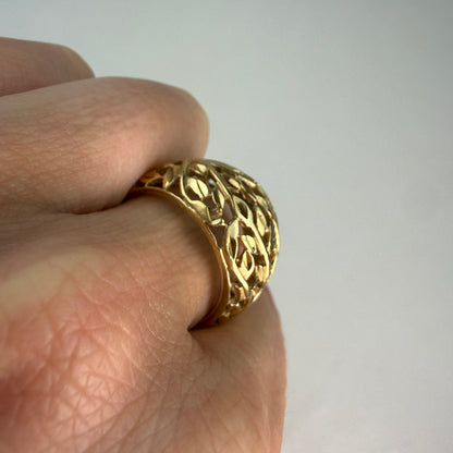 10K Solid Yellow Gold Michael Anthony Open Work Botanical, Ring Size 7.75
