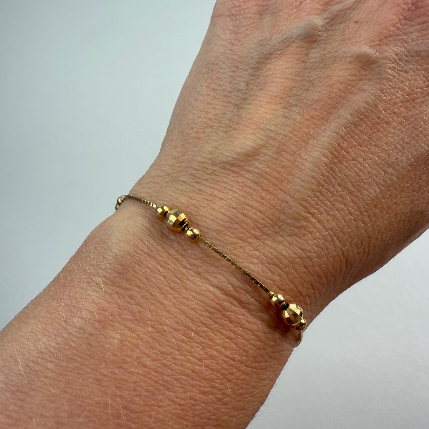 6.5" Solid 14K Yellow Gold Bead Station Bracelet, 2.5 g