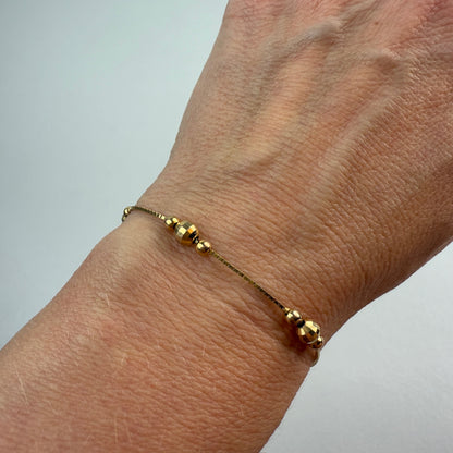 6.5" Solid 14K Yellow Gold Bead Station Bracelet, 2.5 g