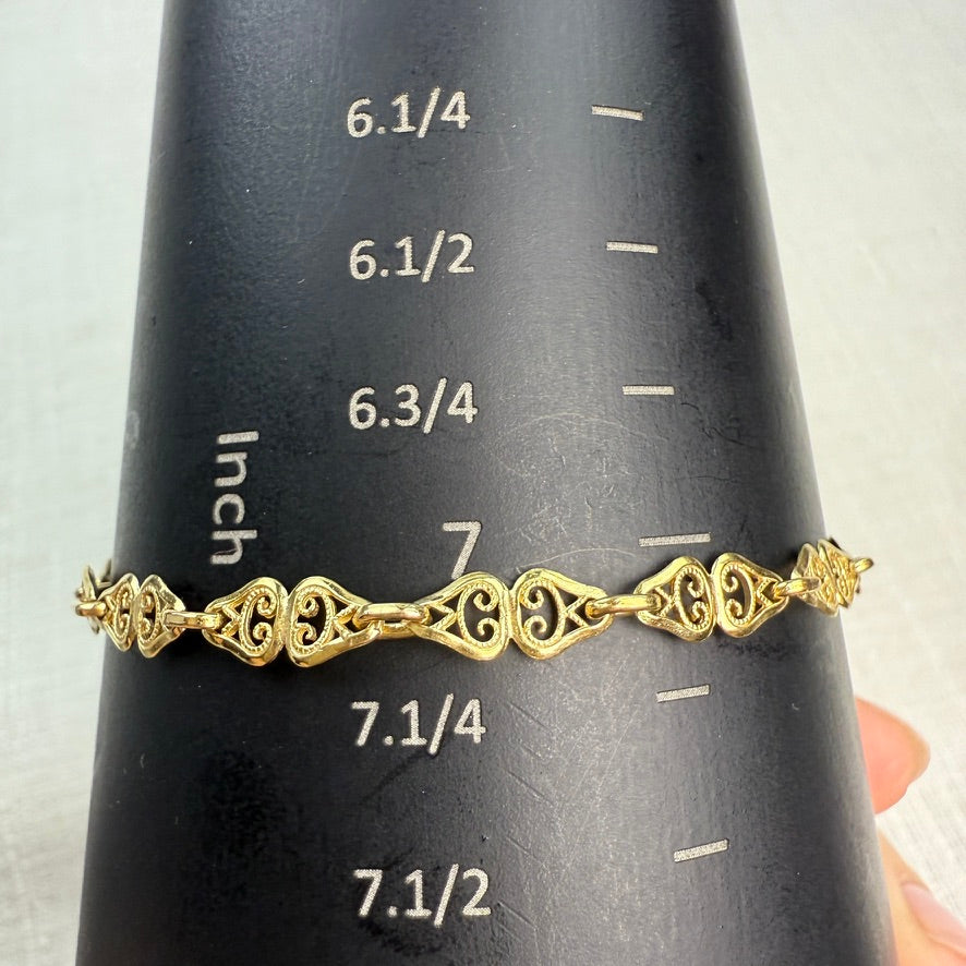 7" Vintage Solid 10K Yellow Gold Italian Filigree Bracelet, 3.6 g