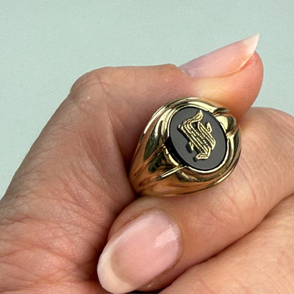 Vintage Solid 10K Yellow Gold Classic Single Initial Signet Ring, Size 7.5