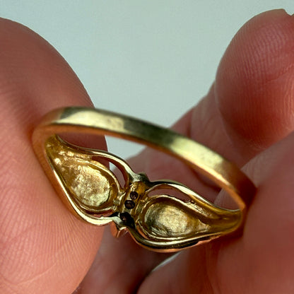 10K Solid Yellow Gold Sculptural Diamond Accent Ring, Size 5