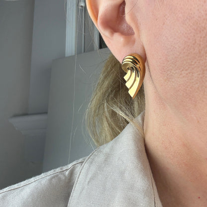 10K Solid Yellow Gold Sculptural Statement Earrings, 1.48 g