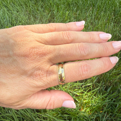 14K Solid Yellow Gold Wide Band Ring with Milgrain Edge 6.14mm, Size 7.75