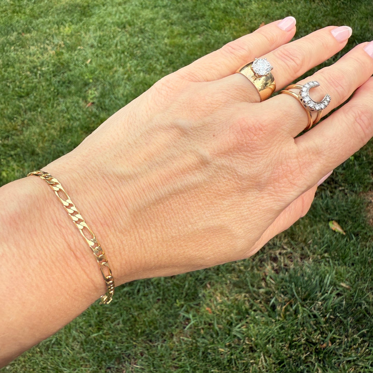 8" Italian Solid 14K Yellow Gold Figaro Bracelet, 5.25 g
