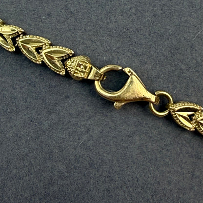 6.75" Solid 14K Yellow Gold Leaf Link Bracelet, 7 g