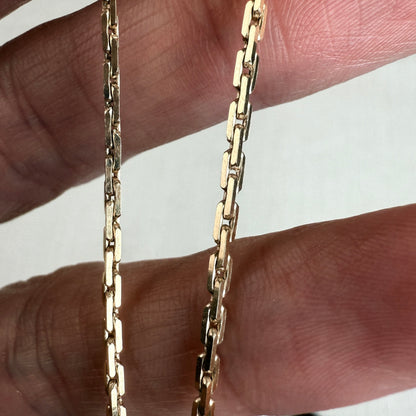 20" Solid 14K Yellow Gold Rectangular Box Chain, 7.44 g