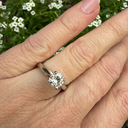 Solid 14K White Gold .80 CT Natural Diamond Solitaire, European Shank