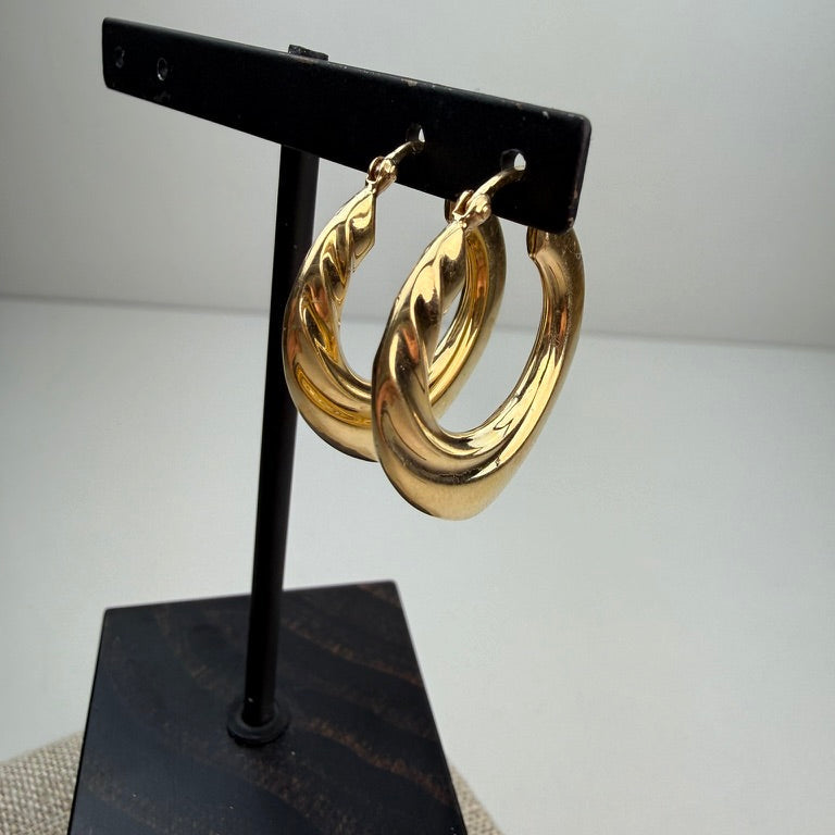 14k Solid Yellow Gold Sculptural Bold Hoop Earrings, 3.22 g