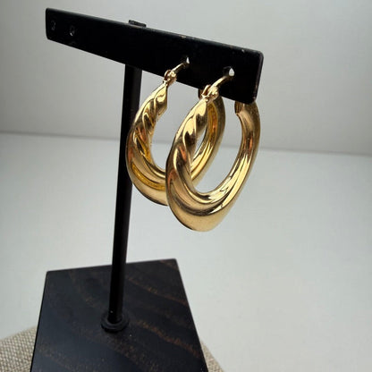 14k Solid Yellow Gold Sculptural Bold Hoop Earrings, 3.22 g