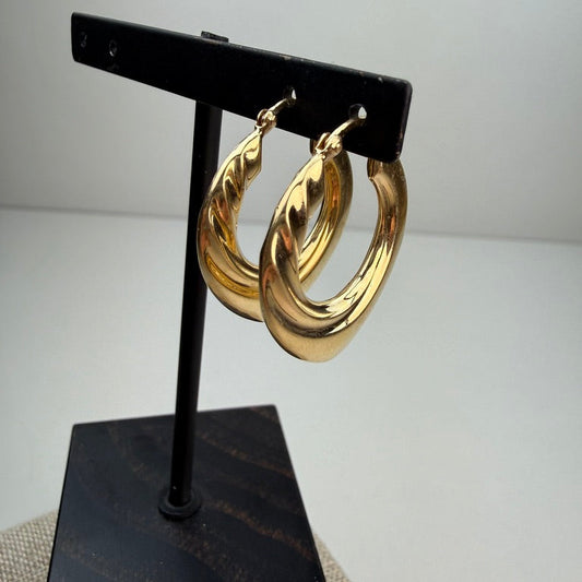 14k Solid Yellow Gold Sculptural Bold Hoop Earrings, 3.22 g