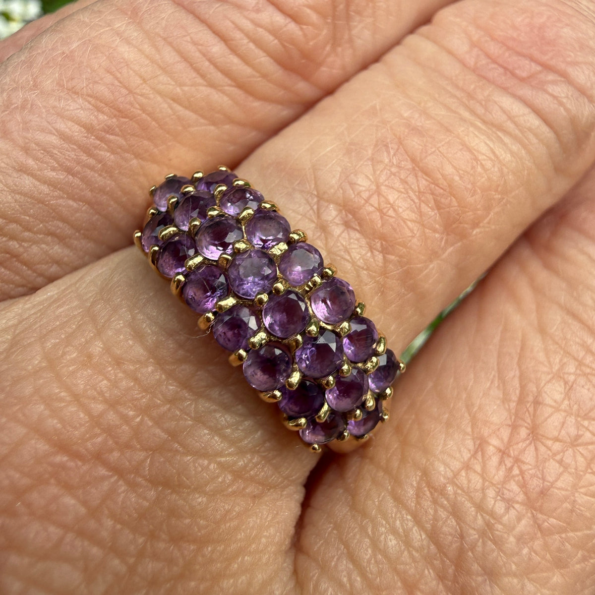 Solid 10K Yellow Gold Multi-Stone Amethyst Cluster Ring, Size 6.75