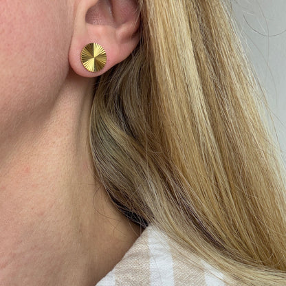 Estate 14k Solid Yellow Gold Small Engine-turned Stud Earrings, 1.6 g