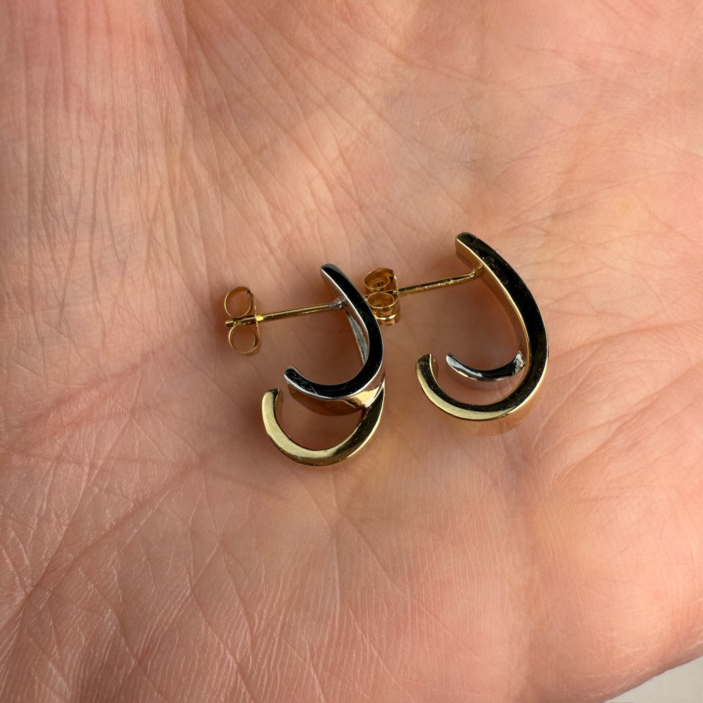 14k Solid Two-tone Sculptural C-Hoop Earrings, 1.69 g