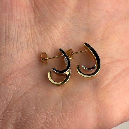 14k Solid Two-tone Sculptural C-Hoop Earrings, 1.69 g